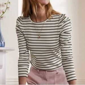 NWT Boden Brenton Navy White Stripe Cotton Puff Shoulder Womens Size 14 Top.NEW